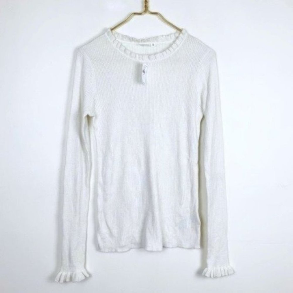 Gap Ribbed Ruffle Trim Crewneck Fitted Sweater
